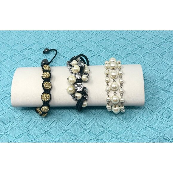 Three Stylish Bracelets: Faux Pearls Rhinestones & Glittery Beads - Picture 1 of 6